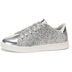 Brand New Women Silver Thermoplastic Elastomers Glitter Sparkly Lace Sneakers